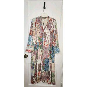 Chico's Size 3 / XL Paisley Patch Maxi Shirtdress Mineral Green NWT